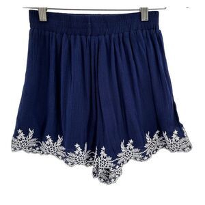 2/$30 Tobi Shorts High Waisted Embroidered Scalloped Hem Gauzy Lightweight Blue